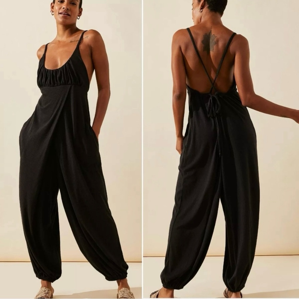 Free People Beach Marybeth Harem Balloon Leg Boho Black Jumpsuit Size XS